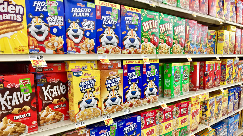 kelloggs cereal on store shelf