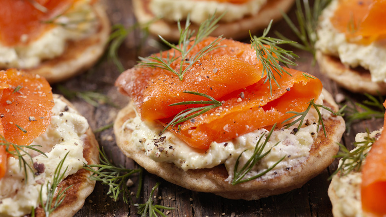 Smoked salmon canapes with dill