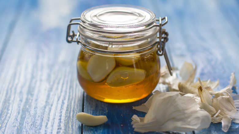 Fermented garlic honey in jar