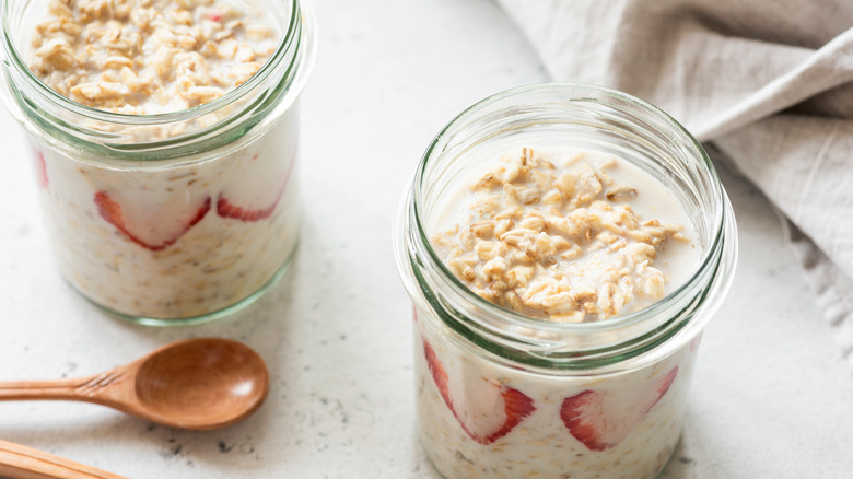 Jars filled with overnight oats