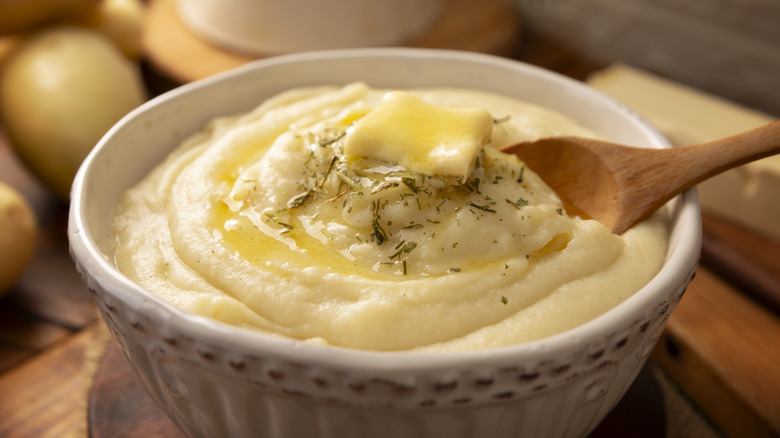 Creamy, smooth mashed potatoes in a bowl