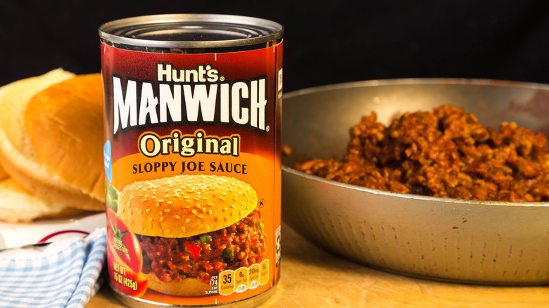 Can of Manwich next to sloppy joe ingredients