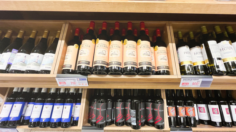 Bottles of wine on display