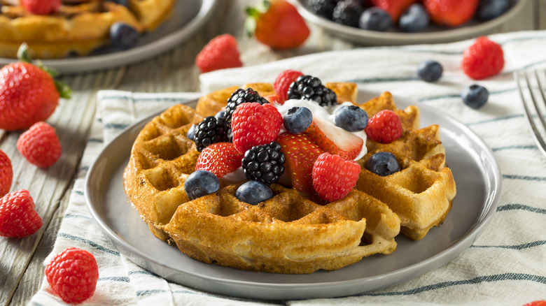 Belgian waffles with berries
