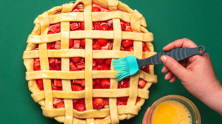 Brushing pie lattice with egg wash