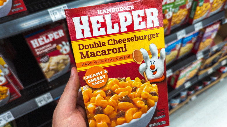 Box of Hamburger Helper in a hand