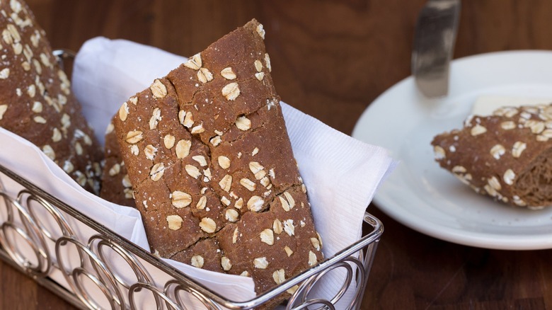 Fresh brown bread in basket