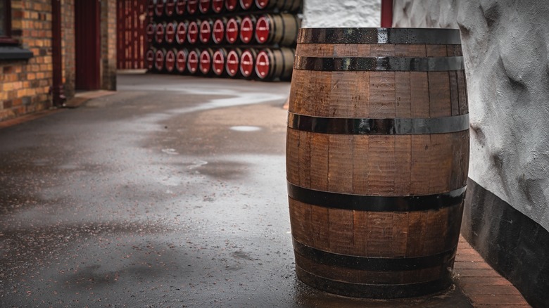 wooden barrel in vintage interior