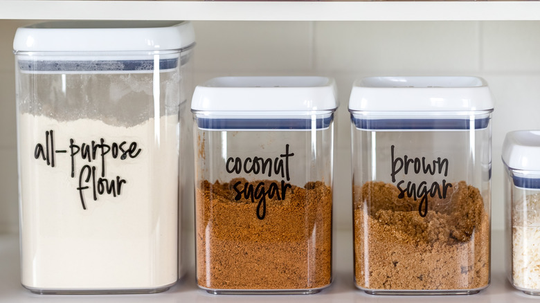 Labeled containers of food
