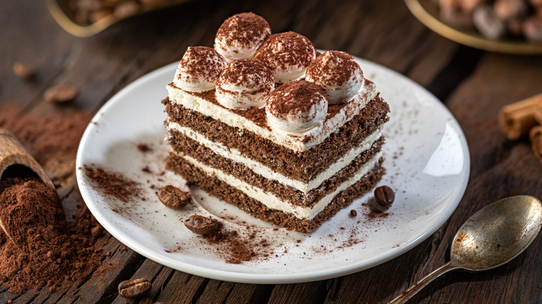 chocolate tiramisu cake with topping