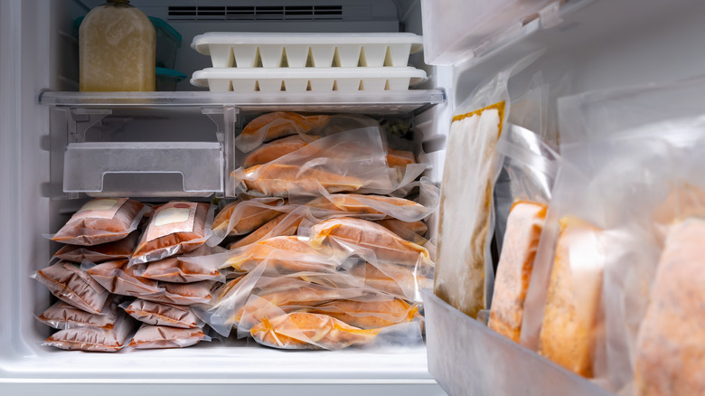 Freezer full of frozen fish 