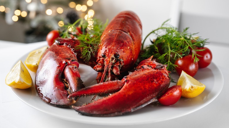 Cooked whole lobster on a dish