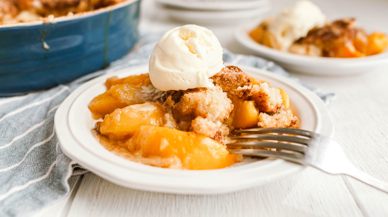 A cobbler with ice cream on a plate