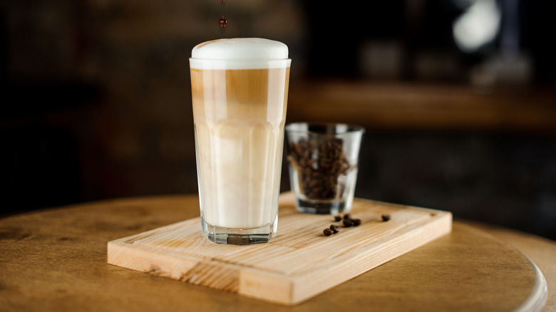 Macchiato on wooden board