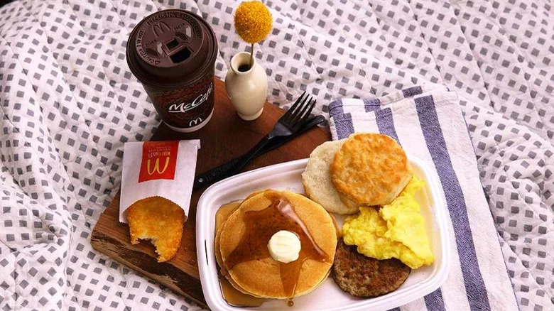flatlay of McDonald's breakfast