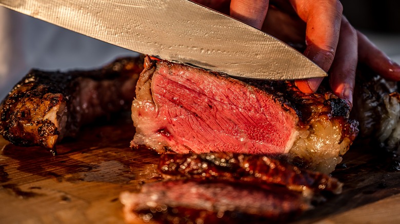 Slicing a perfectly-cooked steak