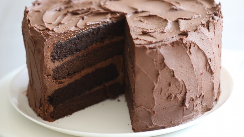 chocolate cake with thick frosting