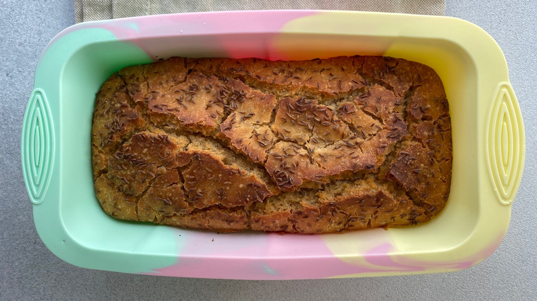 Baked bread in a multi-colored silicone mold