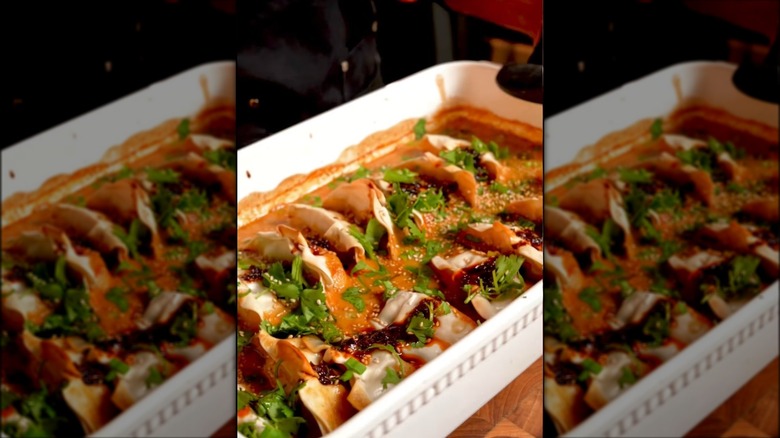 Dumpling bake in a white tray