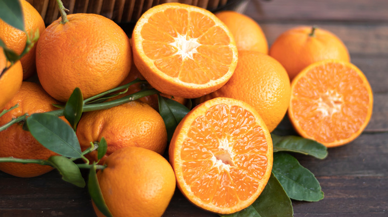 fresh juicy oranges sliced open