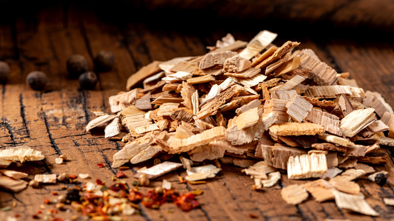Dried wood chips for smoking