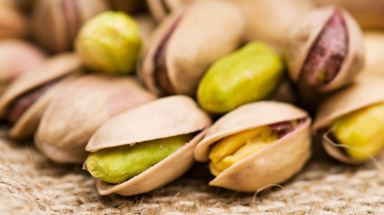 close-up pistachios in shells