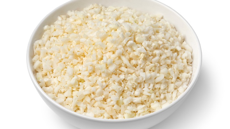White bowl of cauliflower rice