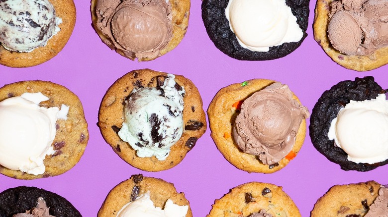 Insomnia cookie varieties with scoops of ice cream