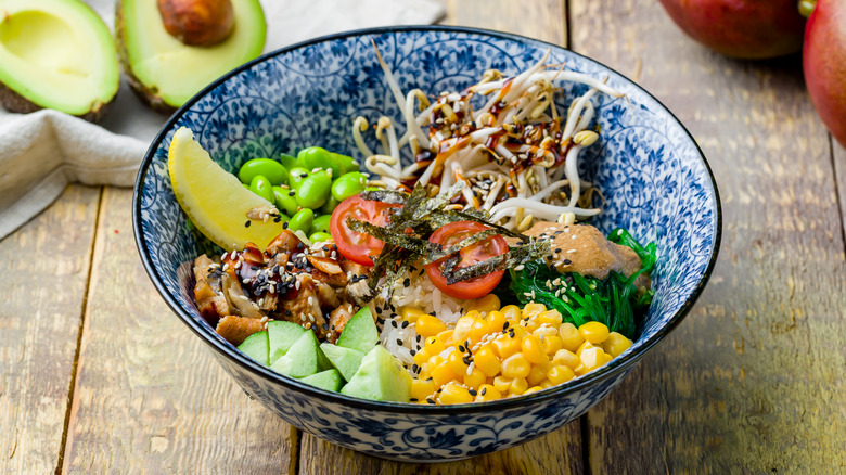 Colorful salad bowl with corn