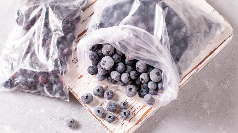 Frozen blueberries in a plastic bag