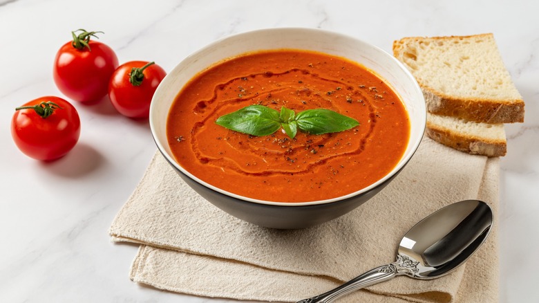 Tomato soup in serving bowl