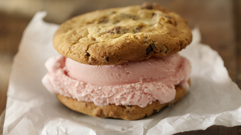 Ice cream sandwich on wax paper