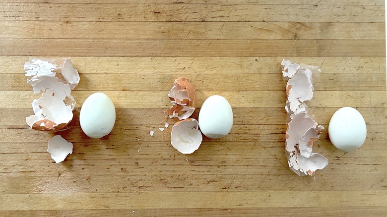 Various peeled hard-boiled eggs