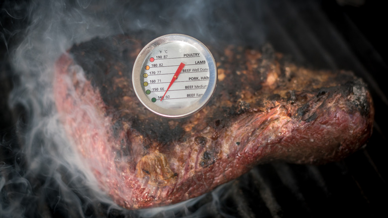 Meat thermometer in beef