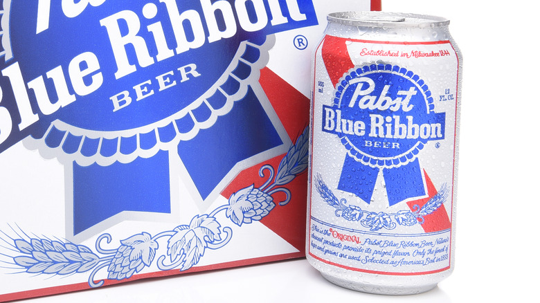 12 pack of Pabst Blue Ribbon beer