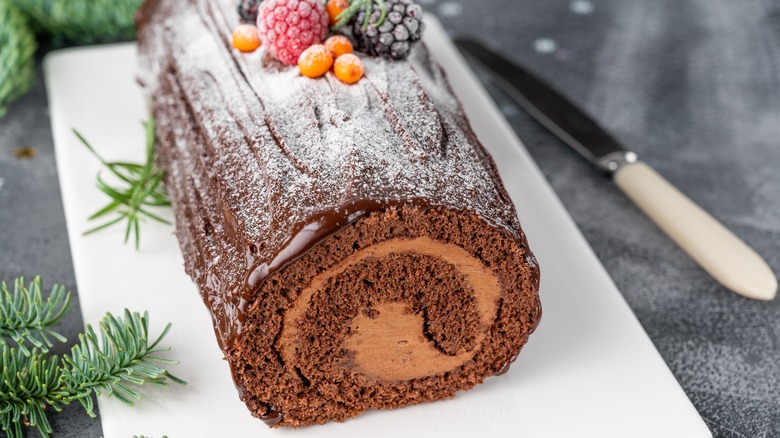buche de noel on a plate