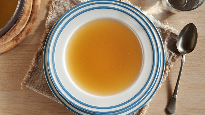 bowl of bone broth on table