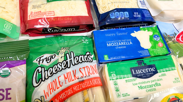 Close up of several mozzarella cheese brands