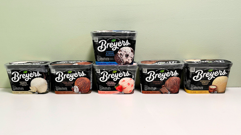 Six Breyers ice cream flavors arranged together in two rows