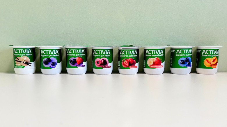 Eight Activia Yogurt flavors lined up