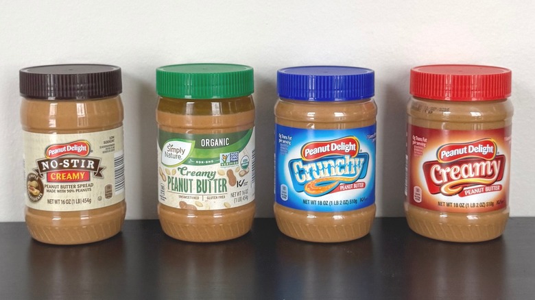 Various types of peanut butter jars from Aldi