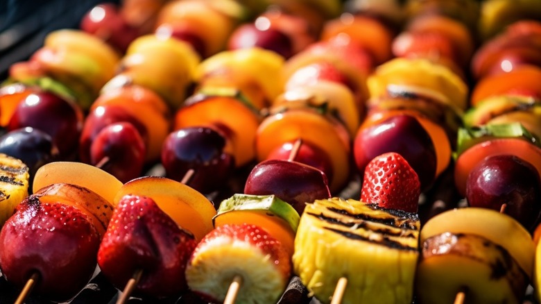 fruit skewer on grill