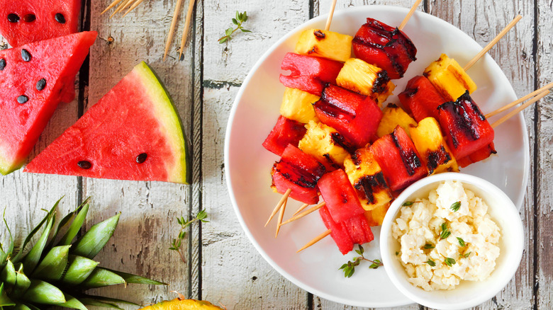 grilled watermelon and pineapple fruit skewer