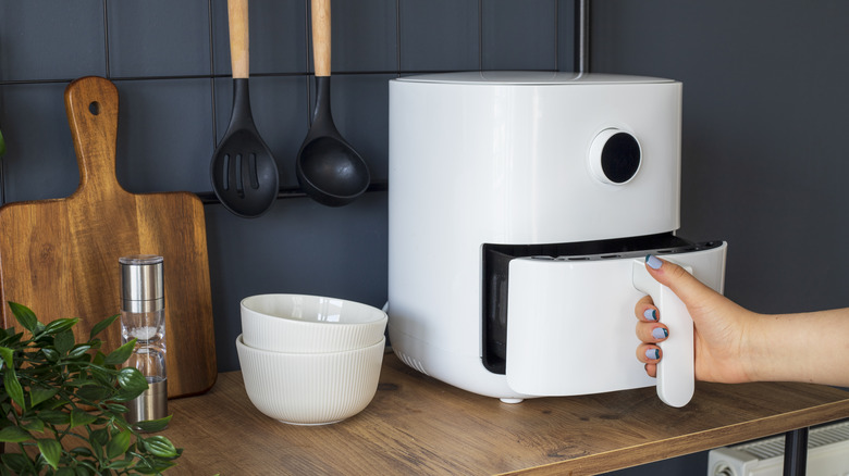 Person opening air fryer basket
