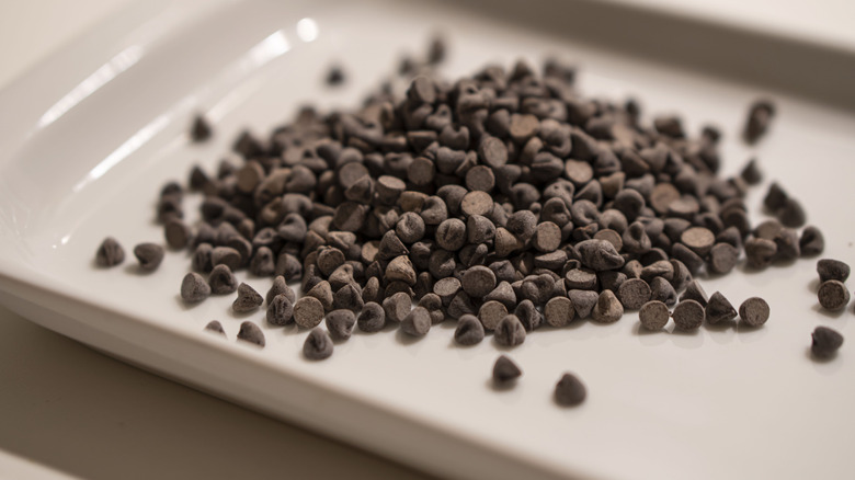 chocolate chips on tray