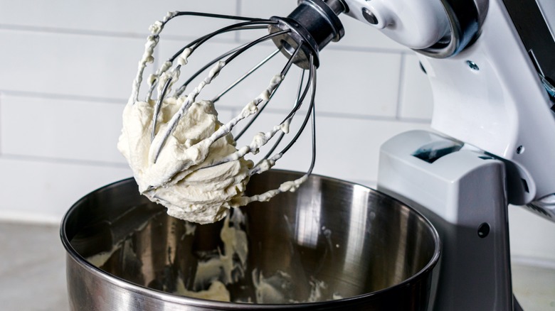 stand mixer making whipped cream
