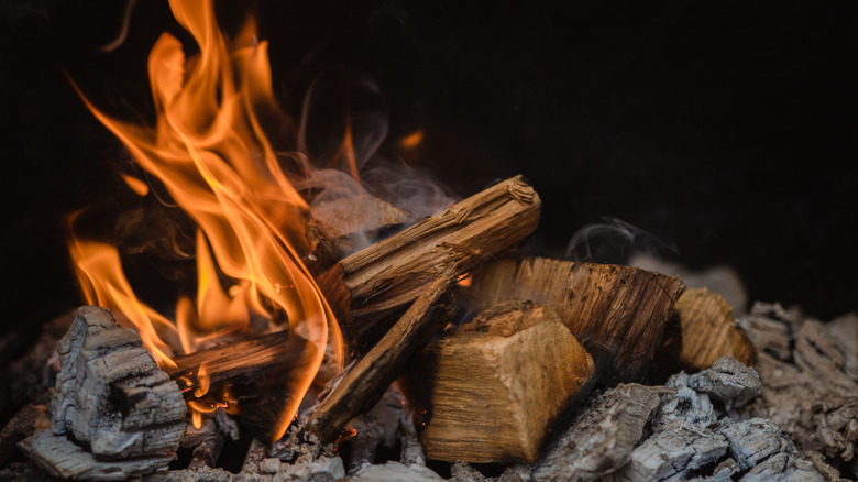 hickory chunks ablaze