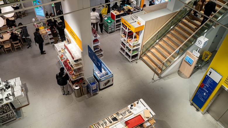 overhead view of people shopping in IKEA