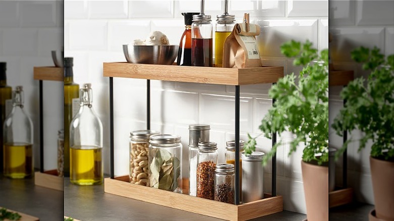 The IKEA Nalblecka unit stacked with kitchen items