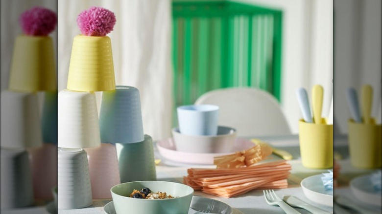 IKEA tumblers stacked on party table